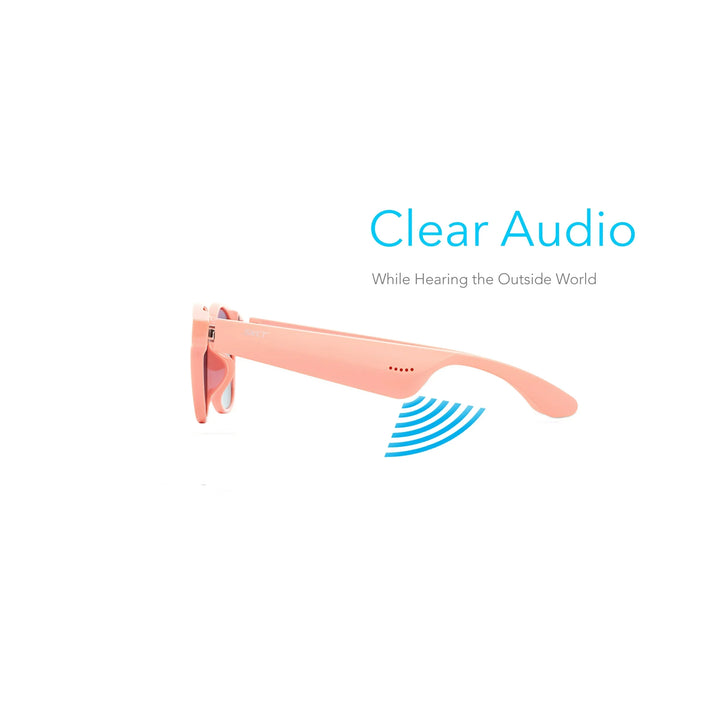 KCT Smart Glasses, Bluetooth Sunglasses with Polarized lenses, Bluetooth Audio & Hands Free Calling, Open Air Audio, Auto On/Off, Pink with Black Lenses, 3 styles Switchable Lenses