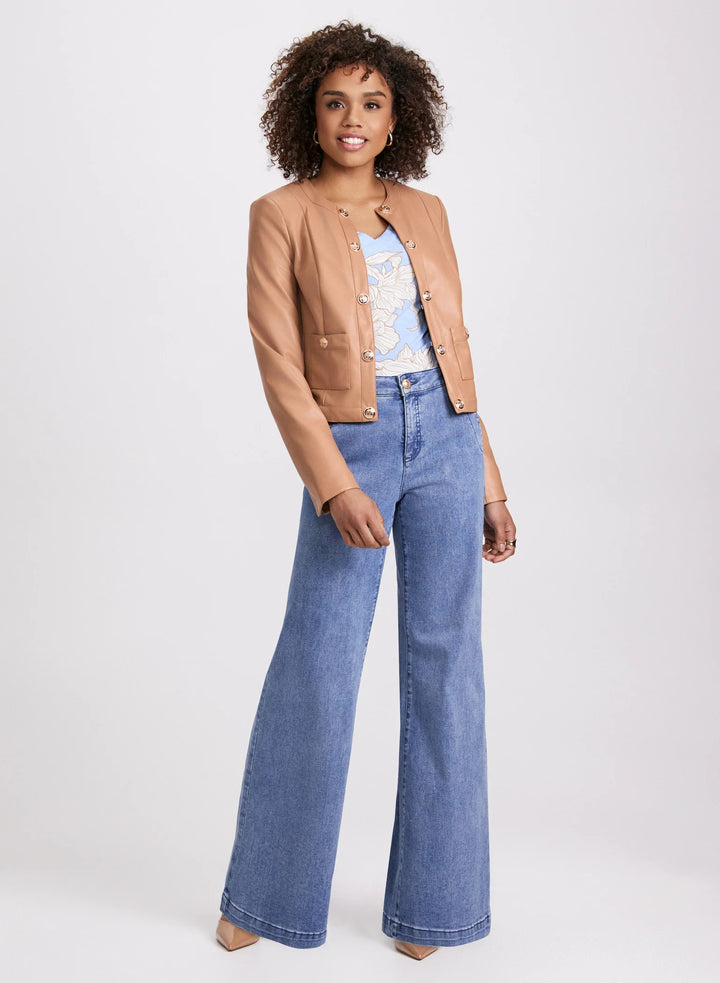 LAURA Collarless Vegan Leather Jacket