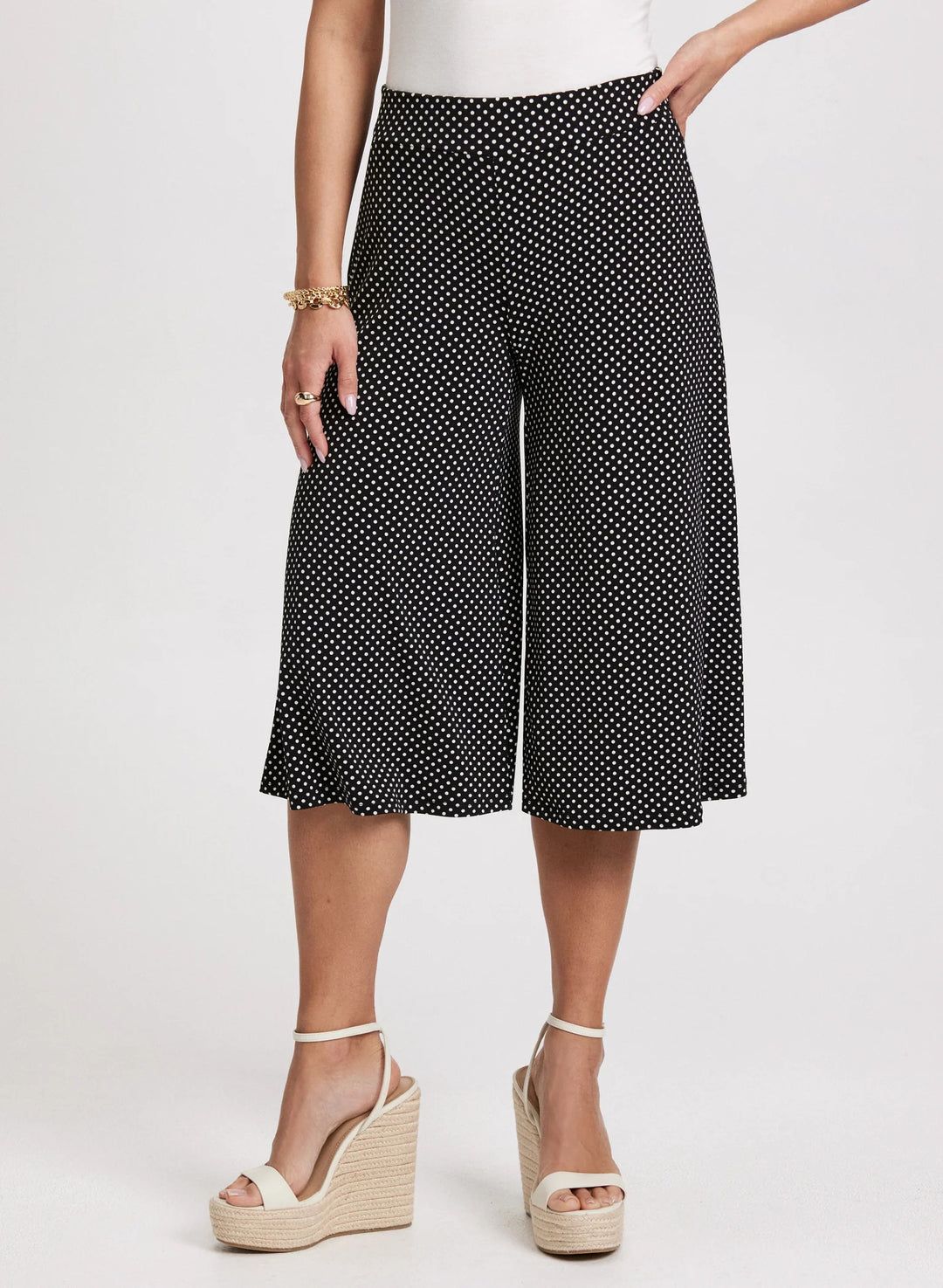 LAURA Pull-On Polka Dot Wide Leg Capris