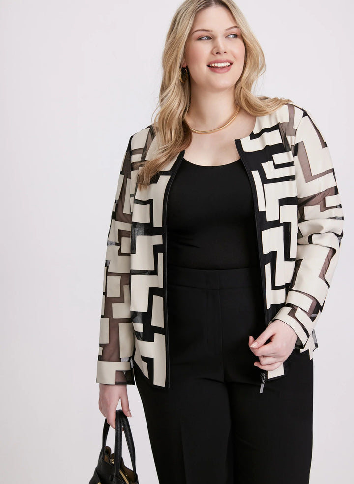 LAURA Joseph Ribkoff - Contrast Print Vegan Leather Jacket