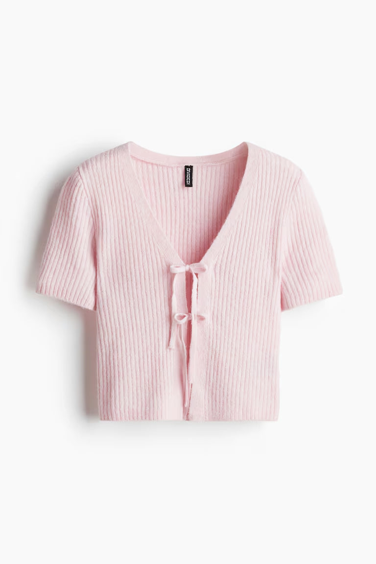 H&M TIE-DETAIL RIB-KNIT TOP