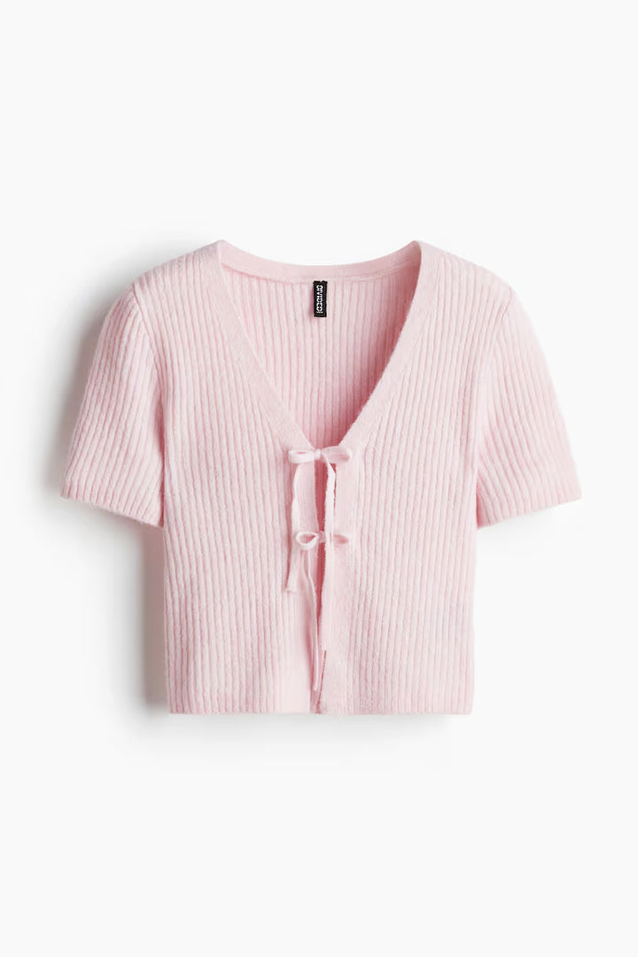 H&M TIE-DETAIL RIB-KNIT TOP