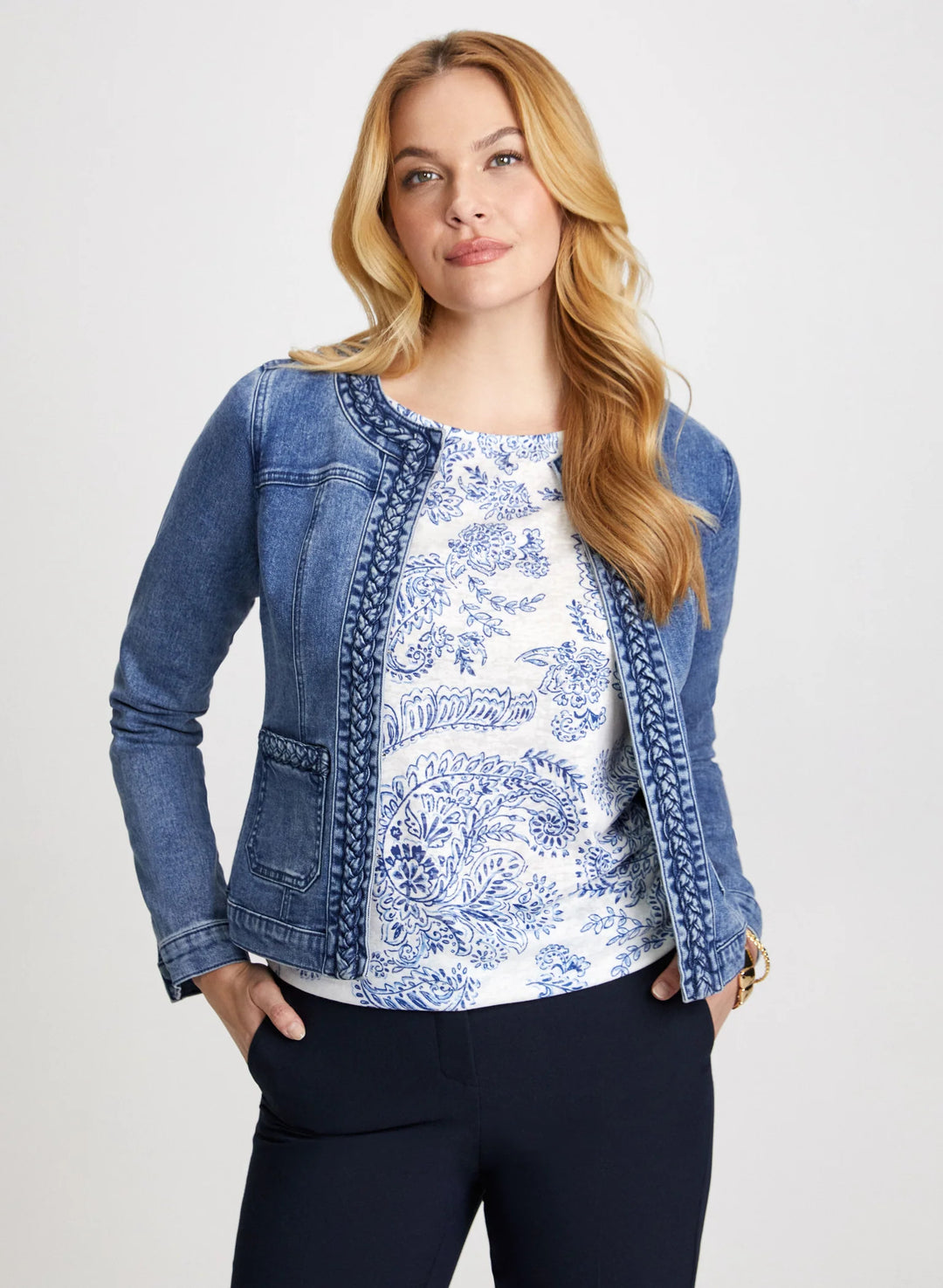LAURA Braid Trim Denim Jacket