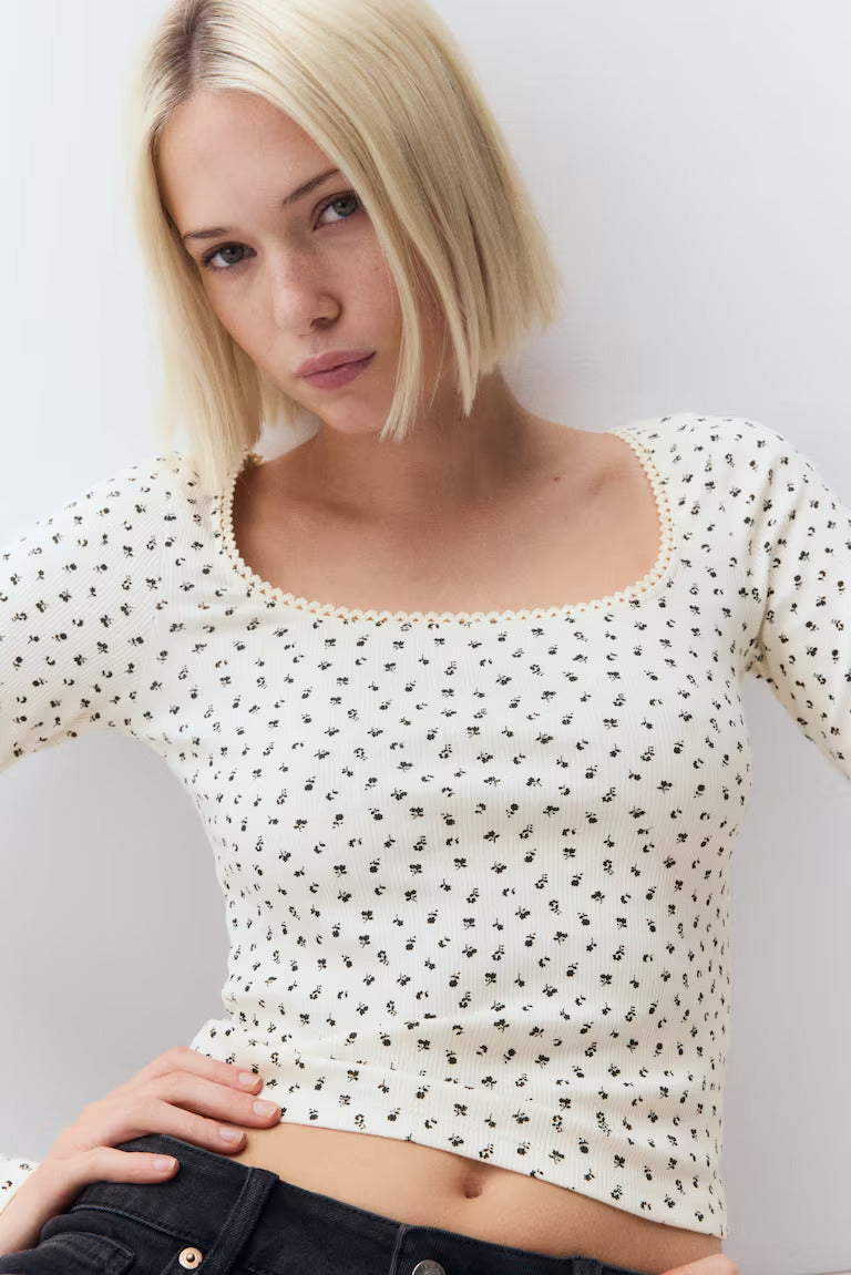 H&M Picot-Trimmed Cotton Top