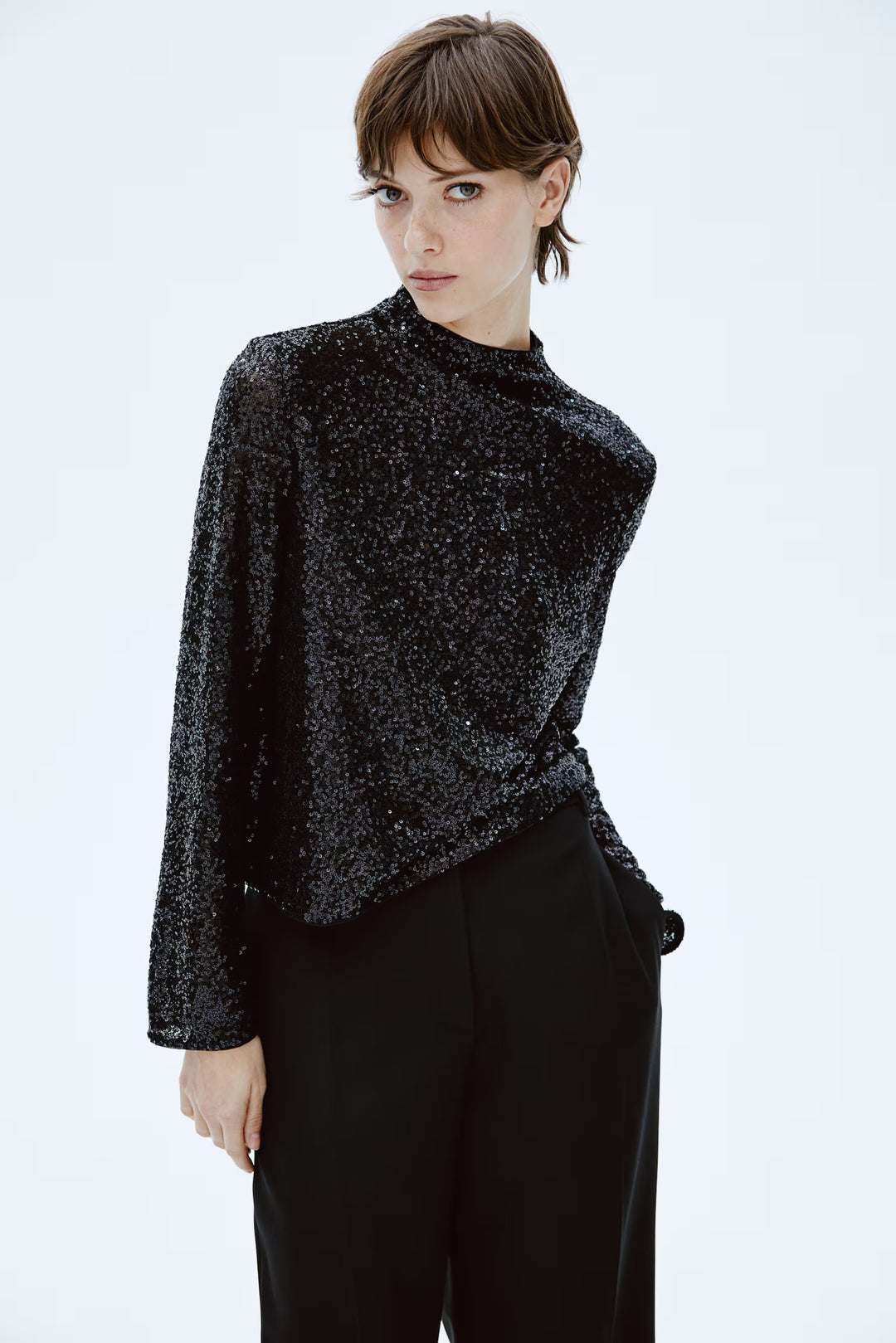 H&M Sequined Mock Turtleneck Top