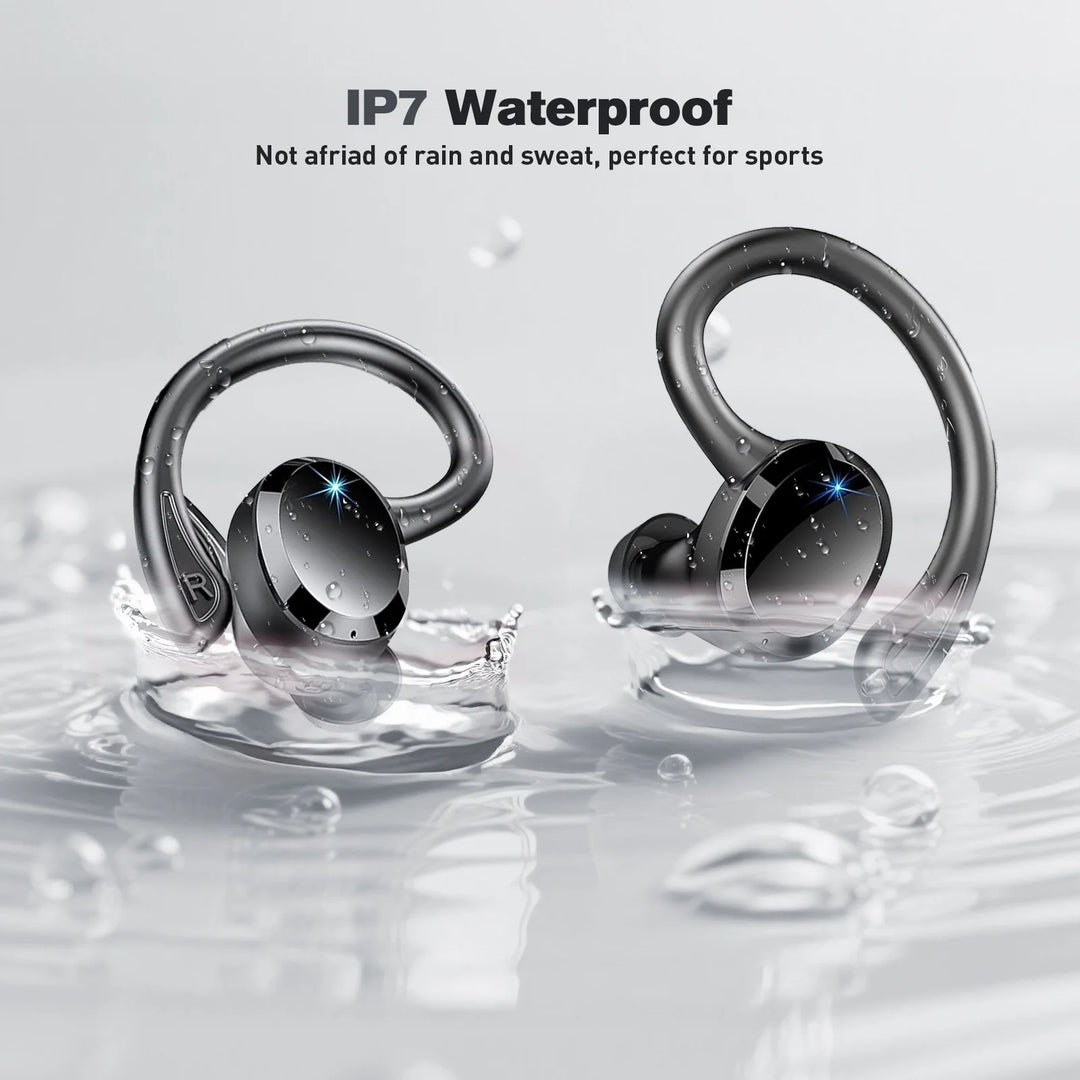 ETEPEHI Wireless Earbuds - Bluetooth Headphones 5.3 Stereo over Ear Buds with Earhooks, ENC Noise Cancelling Mic, IP7 Waterproof Earphone for Workout/Running, Black