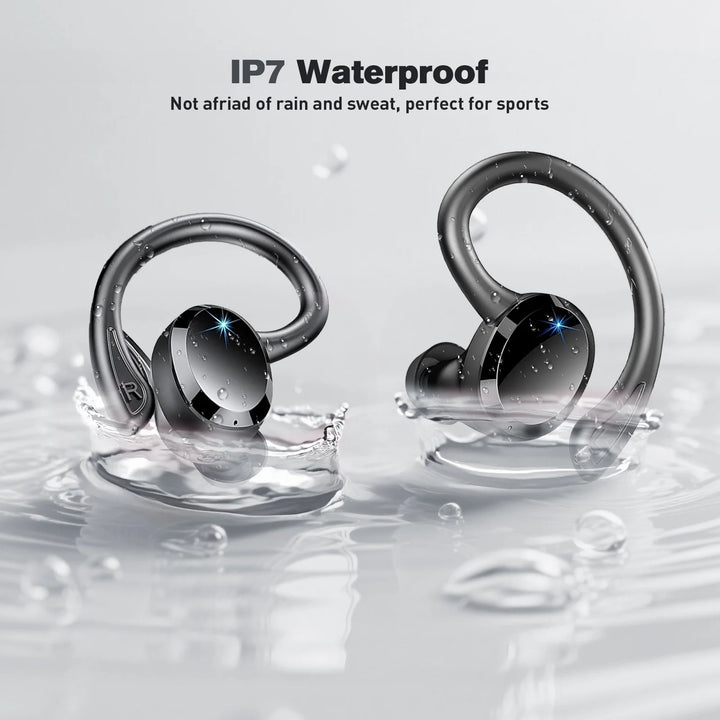 ETEPEHI Wireless Earbuds - Bluetooth Headphones 5.3 Stereo over Ear Buds with Earhooks, ENC Noise Cancelling Mic, IP7 Waterproof Earphone for Workout/Running, Black