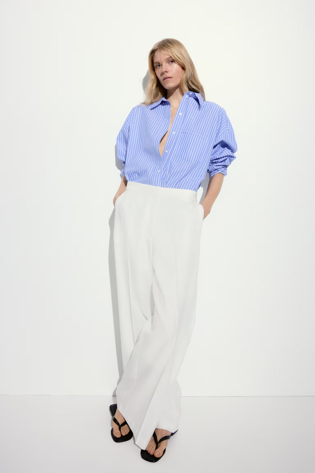H&M Wide-Leg Linen-Blend Pants