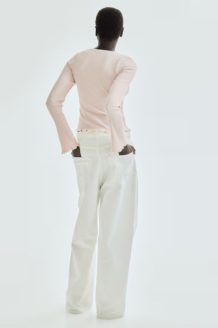 H&M RIBBED TOP WITH OVERLOCKED TRIM