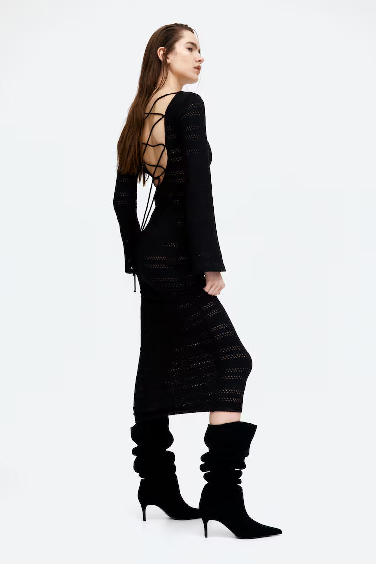 H&M Lacing-Detail Hole-Knit Dress