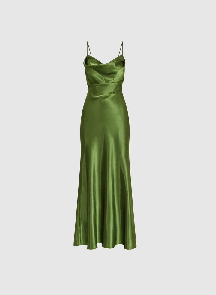 LAURA Drape Neck Satin Dress
