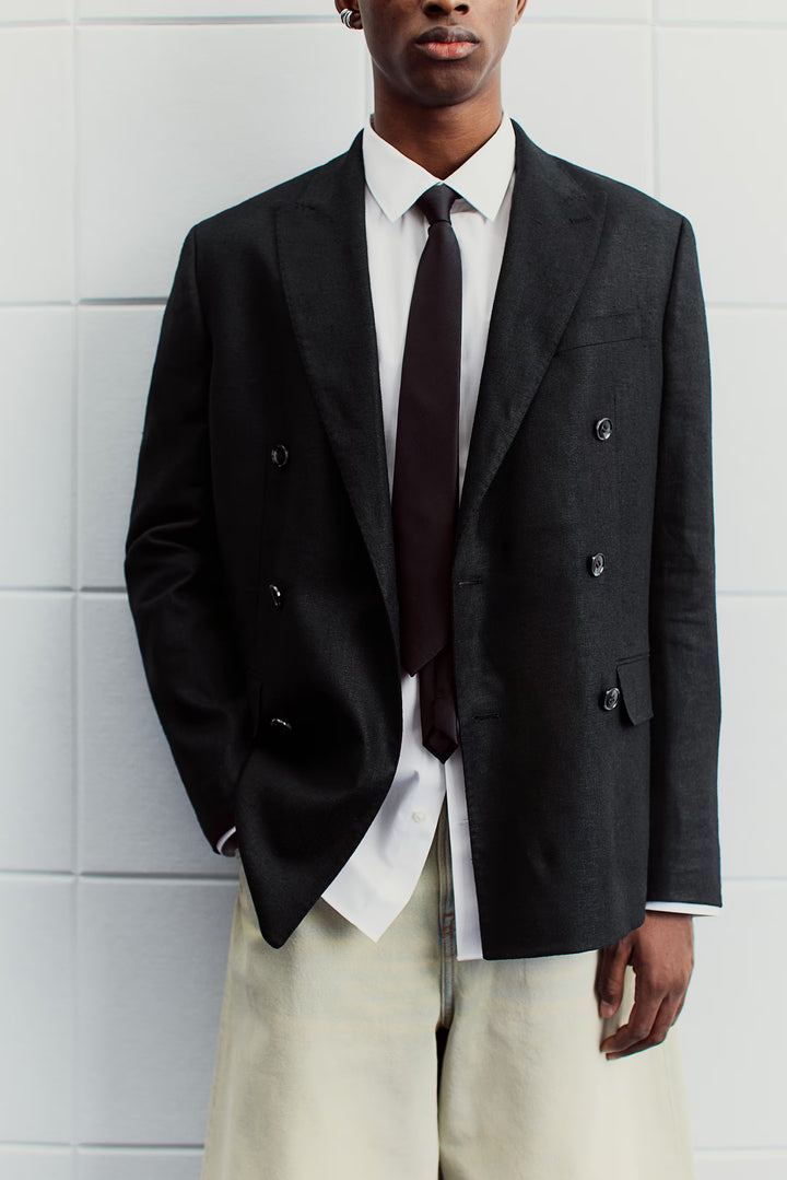 H&M Relaxed-Fit Double-Breasted Linen-Blend Jacket