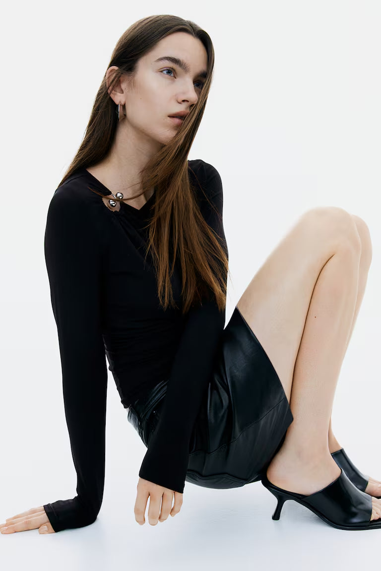 H&M DRAPED-DETAIL JERSEY TOP