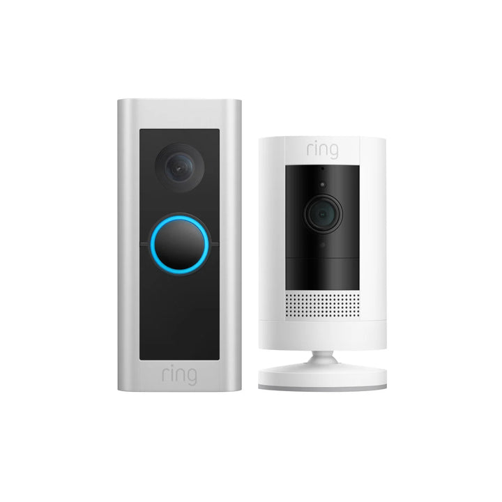 Ring Wired Doorbell Pro and Outdoor Cam (Stick Up Cam) Battery Security Camera Bundle