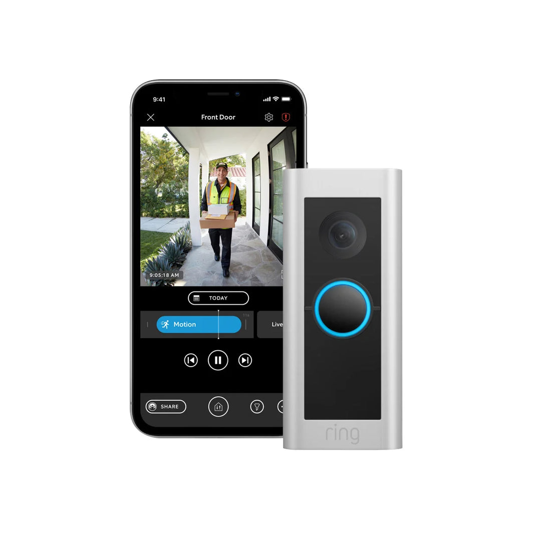 Ring Wired Doorbell Pro and Outdoor Cam (Stick Up Cam) Battery Security Camera Bundle