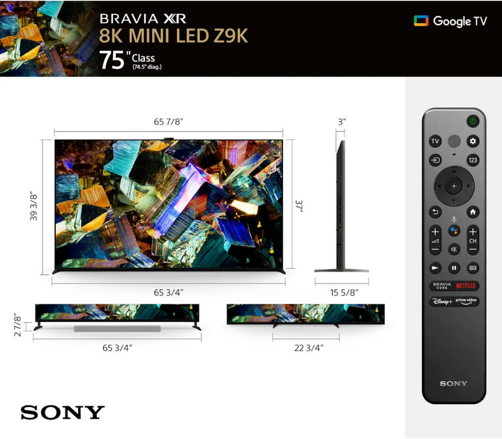 Sony XR 75” Class Z9K 8K HDR Mini LED TV with Google TV (2022)