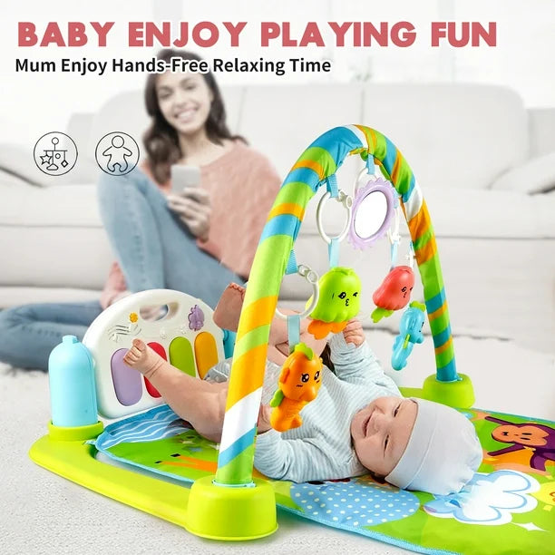 Baby Play Mat Baby Gym Funny Play Piano Tummy Time Baby Activity Gym Mat with 5 Infant Learning Sensory Baby Toys