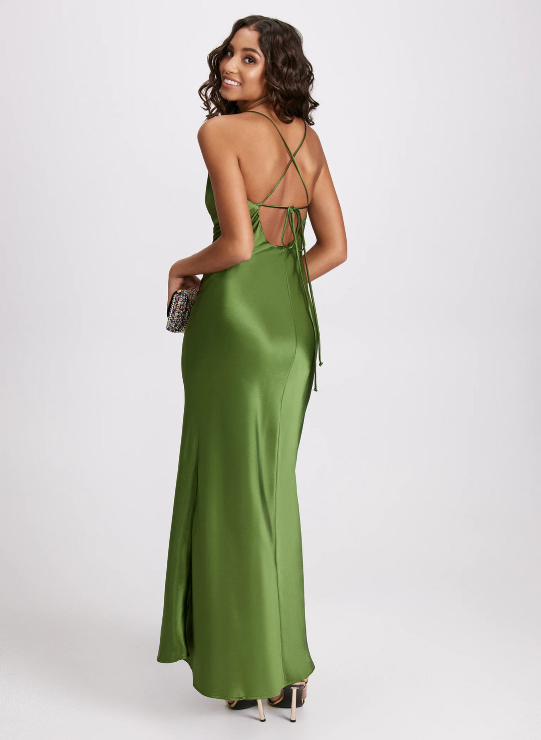 LAURA Drape Neck Satin Dress