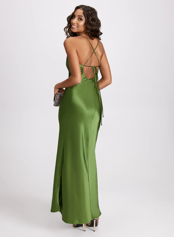 LAURA Drape Neck Satin Dress