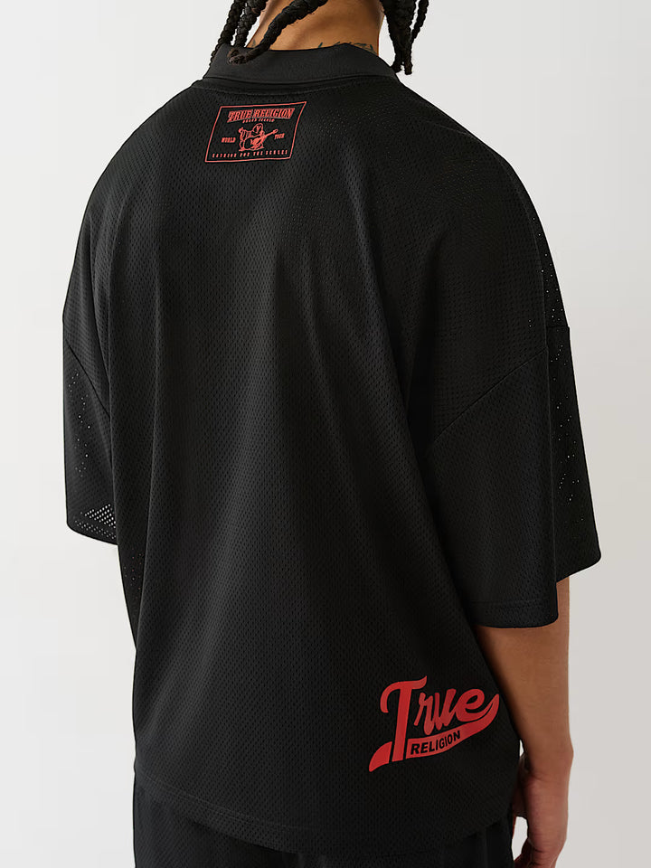 TRUE RELIGION OVERSIZED MESH JERSEY POLO SHIRT