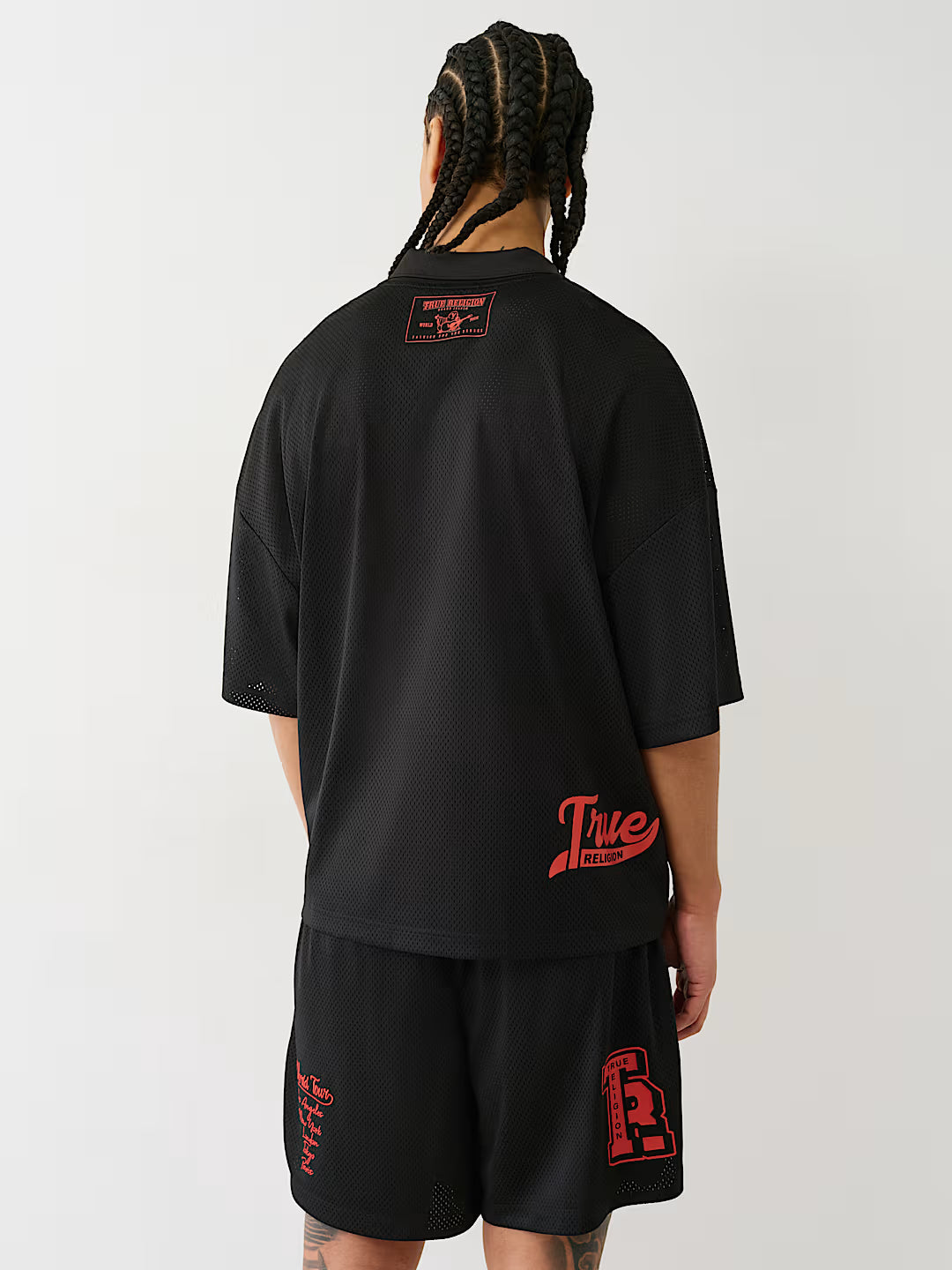 TRUE RELIGION OVERSIZED MESH JERSEY POLO SHIRT