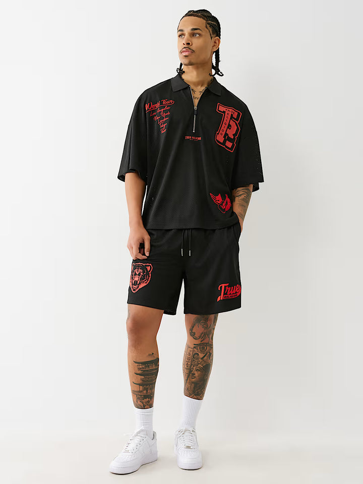 TRUE RELIGION OVERSIZED MESH JERSEY POLO SHIRT