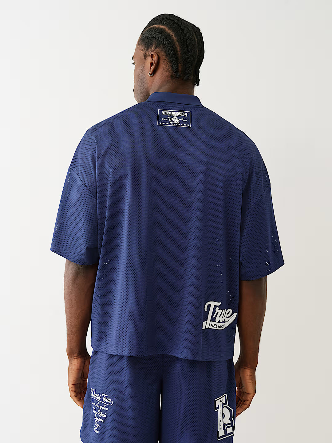 TRUE RELIGION OVERSIZED MESH JERSEY POLO SHIRT