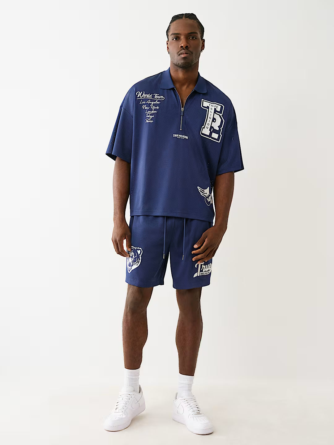 TRUE RELIGION OVERSIZED MESH JERSEY POLO SHIRT