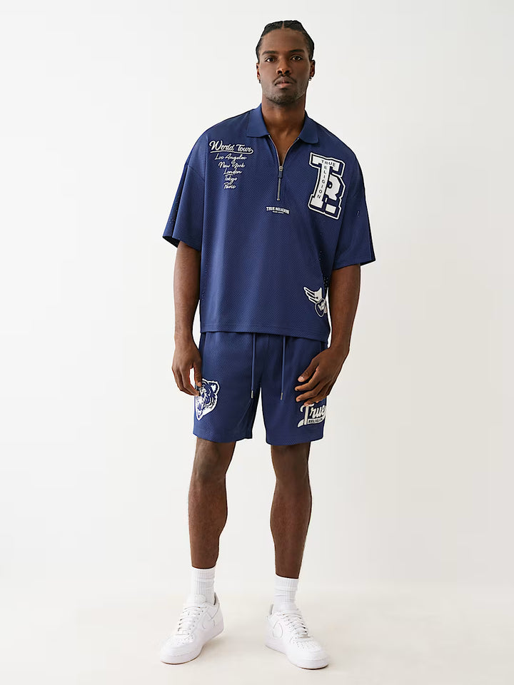 TRUE RELIGION OVERSIZED MESH JERSEY POLO SHIRT