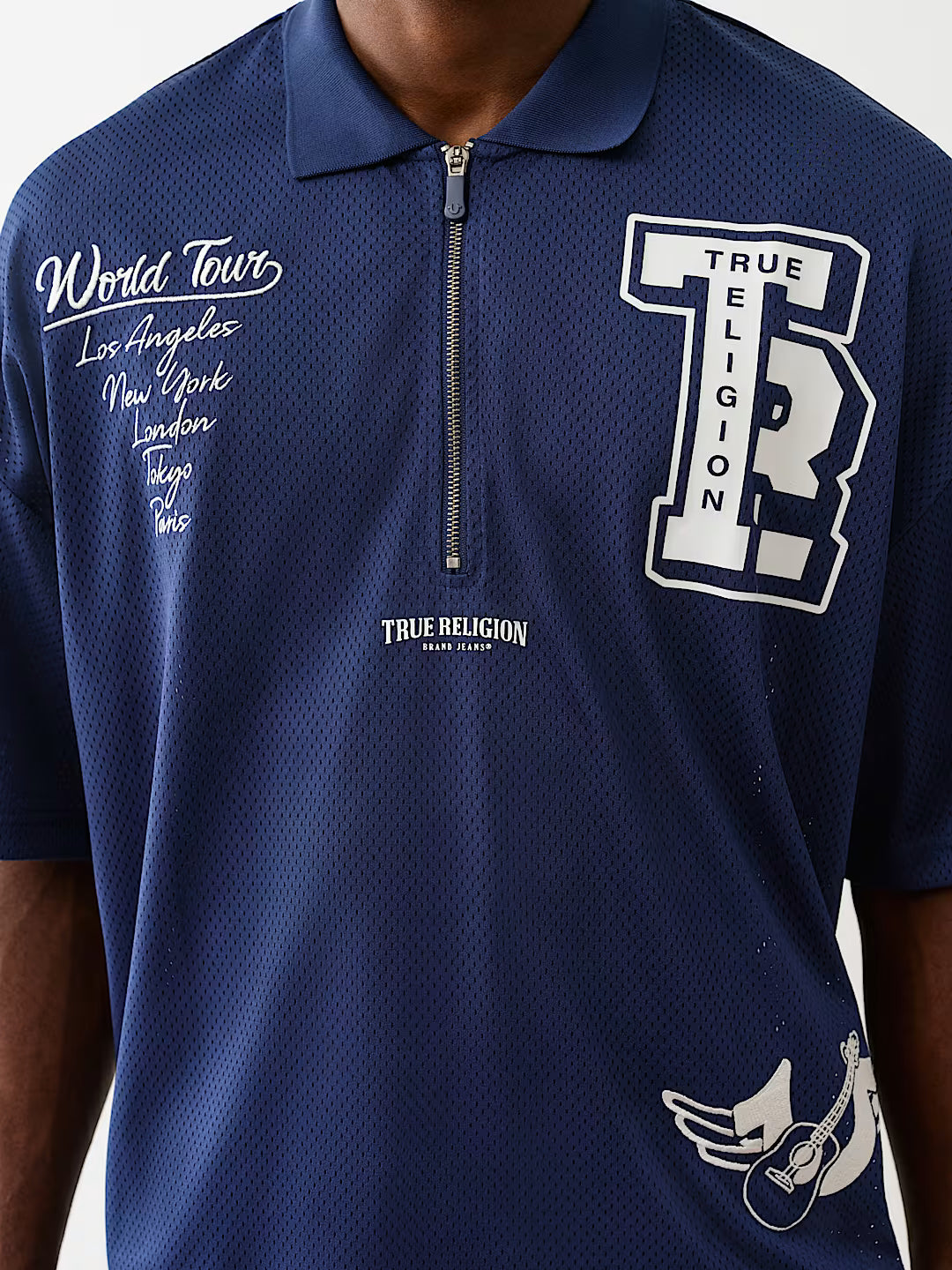 TRUE RELIGION OVERSIZED MESH JERSEY POLO SHIRT