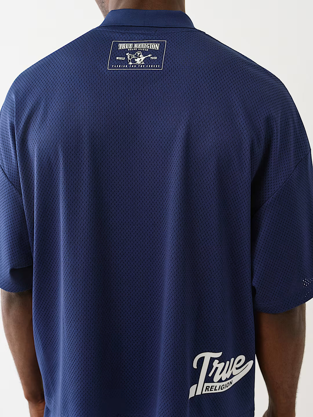 TRUE RELIGION OVERSIZED MESH JERSEY POLO SHIRT