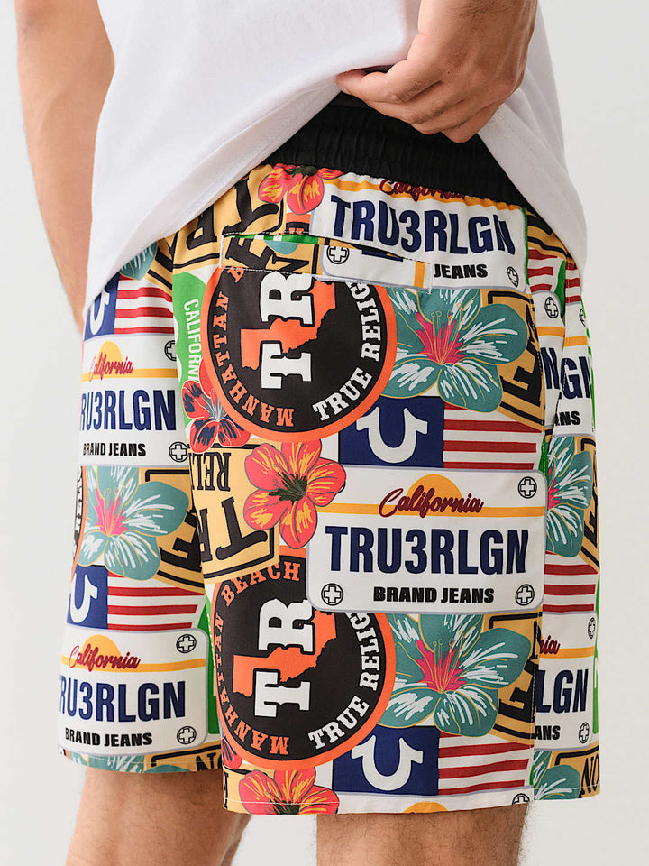 True Religion ALLOVER TROPICAL LOGO BOARD SHORT
