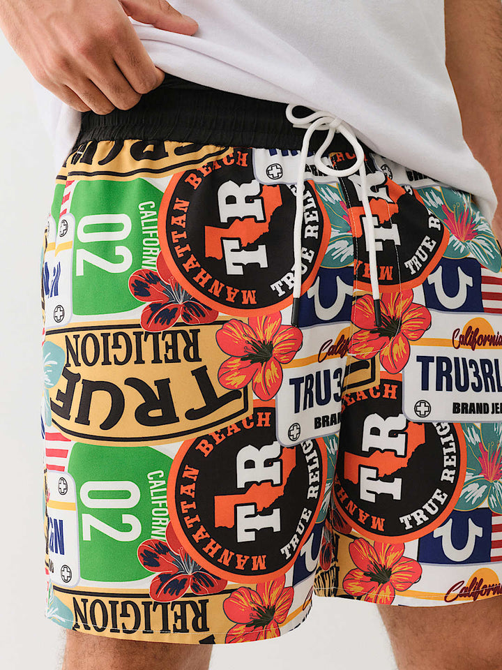 True Religion ALLOVER TROPICAL LOGO BOARD SHORT