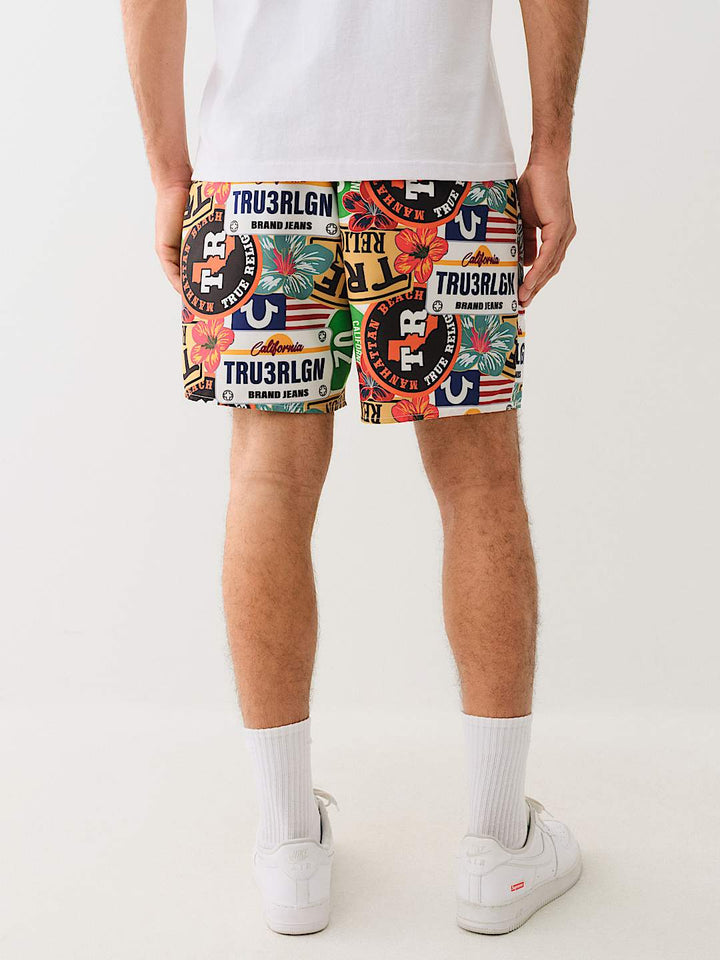 True Religion ALLOVER TROPICAL LOGO BOARD SHORT