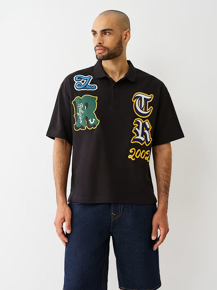 TRUE RELIGION OVERSIZED PATCH POLO SHIRT