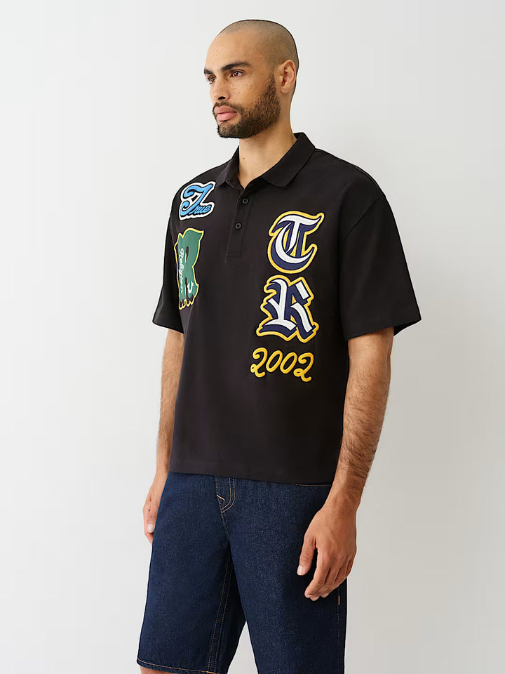 TRUE RELIGION OVERSIZED PATCH POLO SHIRT