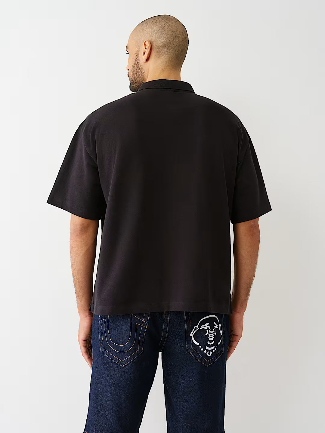TRUE RELIGION OVERSIZED PATCH POLO SHIRT
