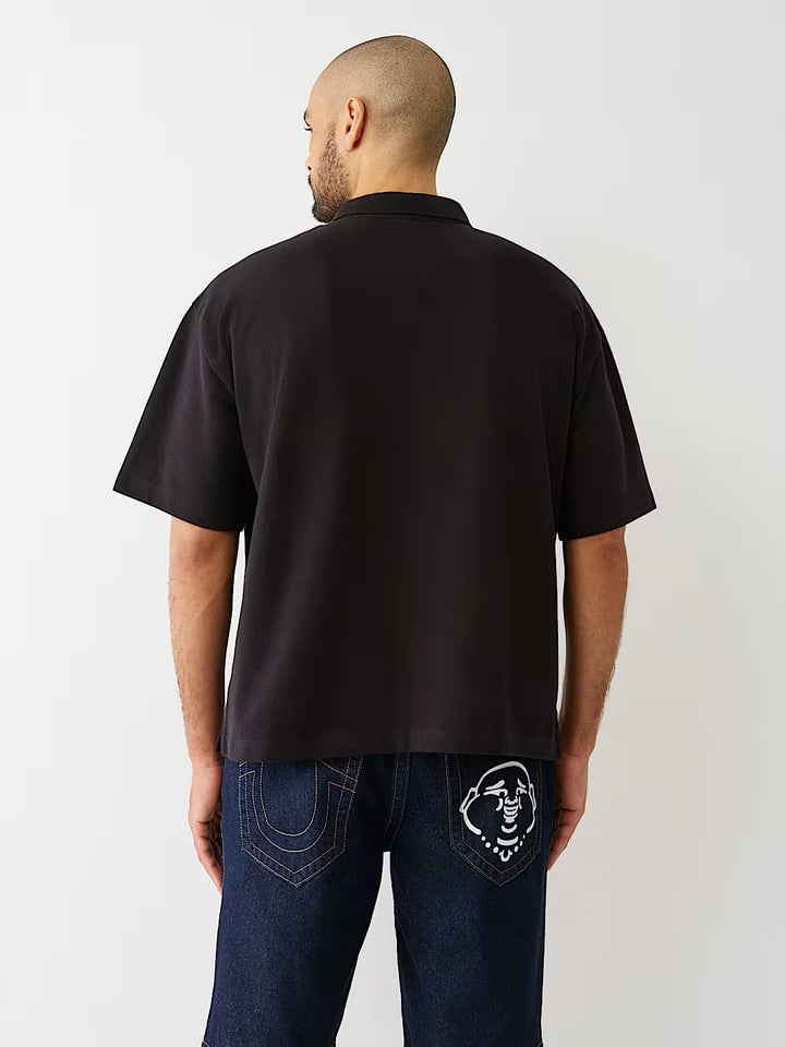 TRUE RELIGION OVERSIZED PATCH POLO SHIRT