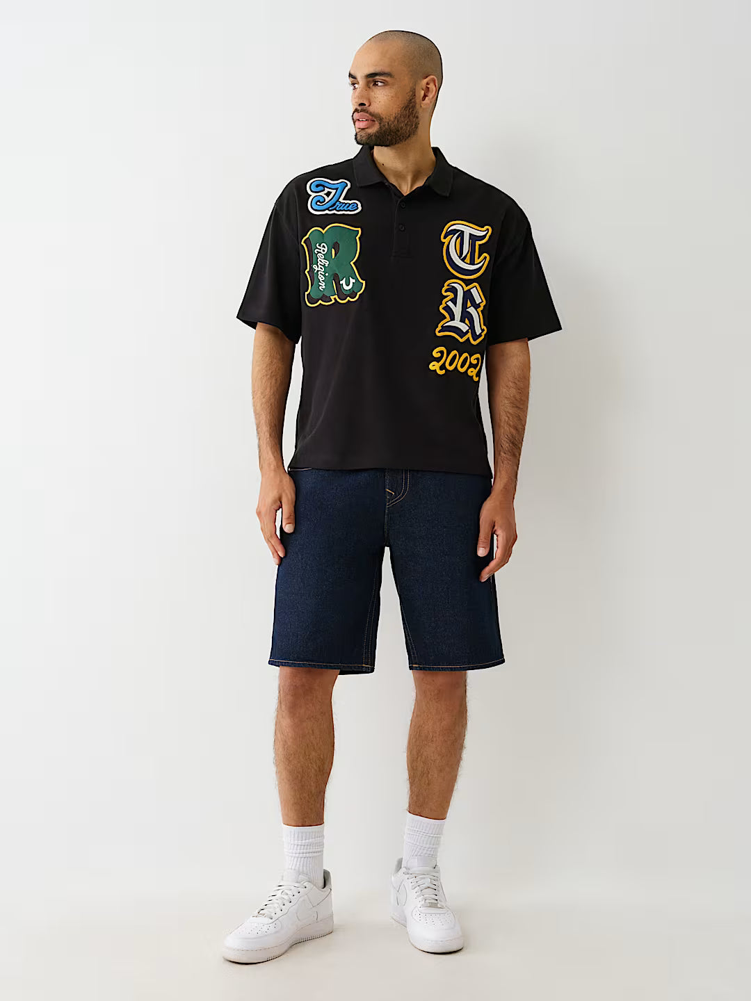 TRUE RELIGION OVERSIZED PATCH POLO SHIRT