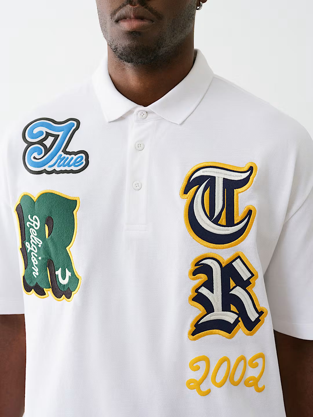 TRUE RELIGION OVERSIZED PATCH POLO SHIRT