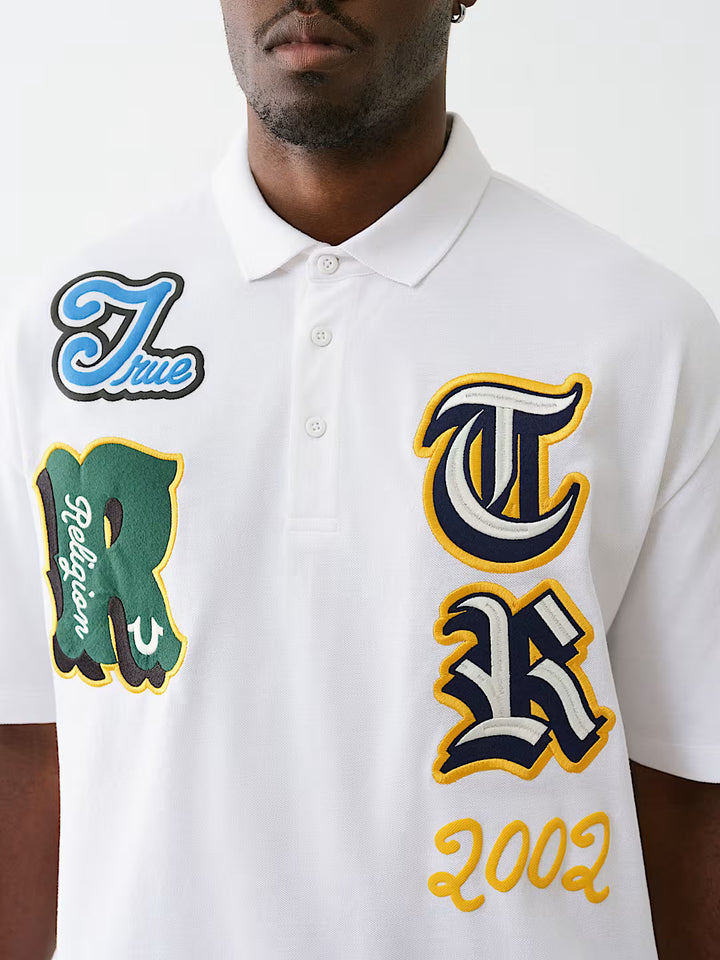 TRUE RELIGION OVERSIZED PATCH POLO SHIRT