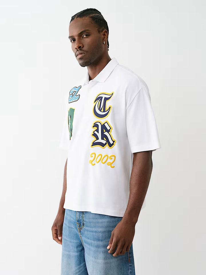 TRUE RELIGION OVERSIZED PATCH POLO SHIRT