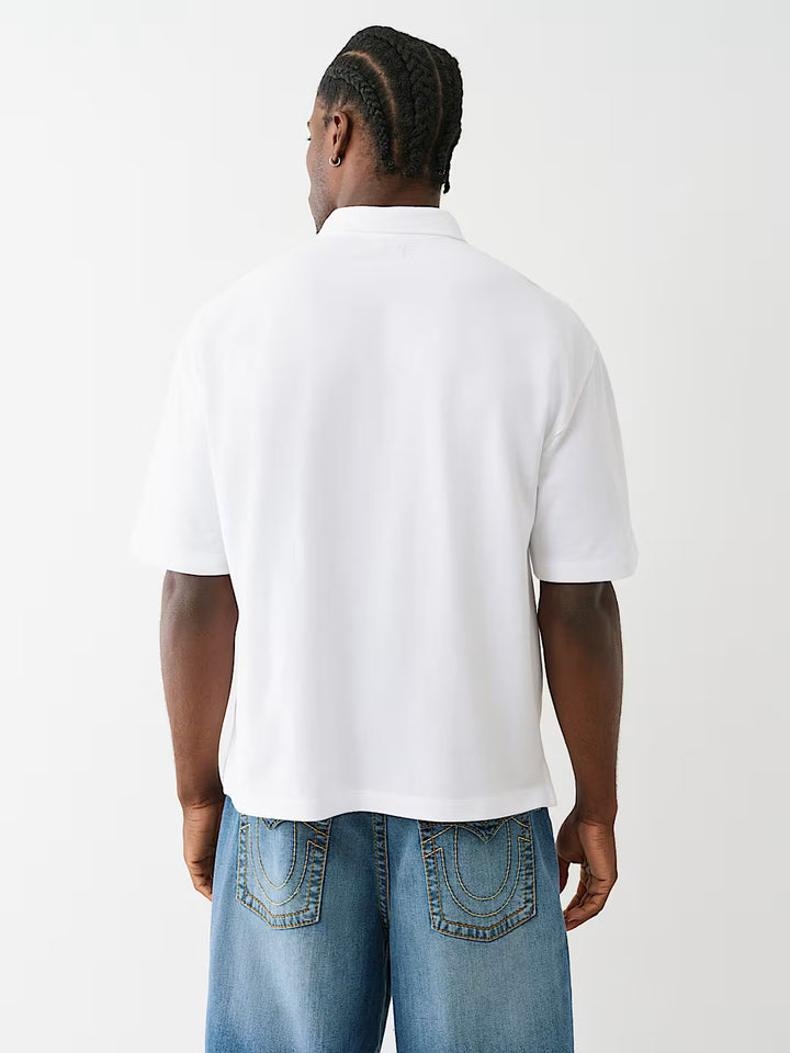 TRUE RELIGION OVERSIZED PATCH POLO SHIRT