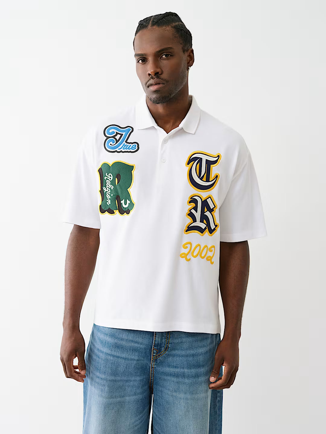TRUE RELIGION OVERSIZED PATCH POLO SHIRT