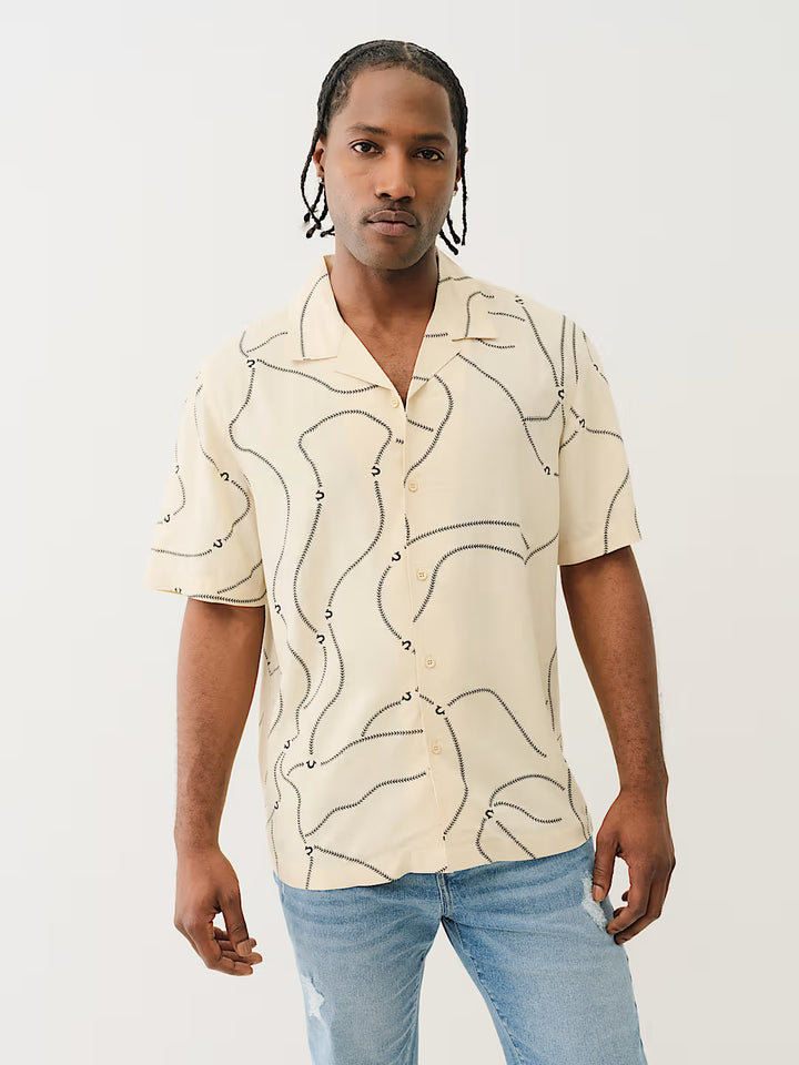 TRUE RELIGION BASEBALL STITCH CAMP COLLAR SHIRT