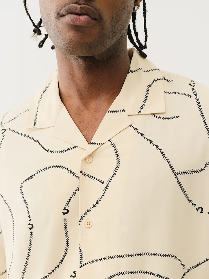 TRUE RELIGION BASEBALL STITCH CAMP COLLAR SHIRT