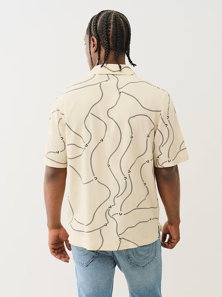 TRUE RELIGION BASEBALL STITCH CAMP COLLAR SHIRT