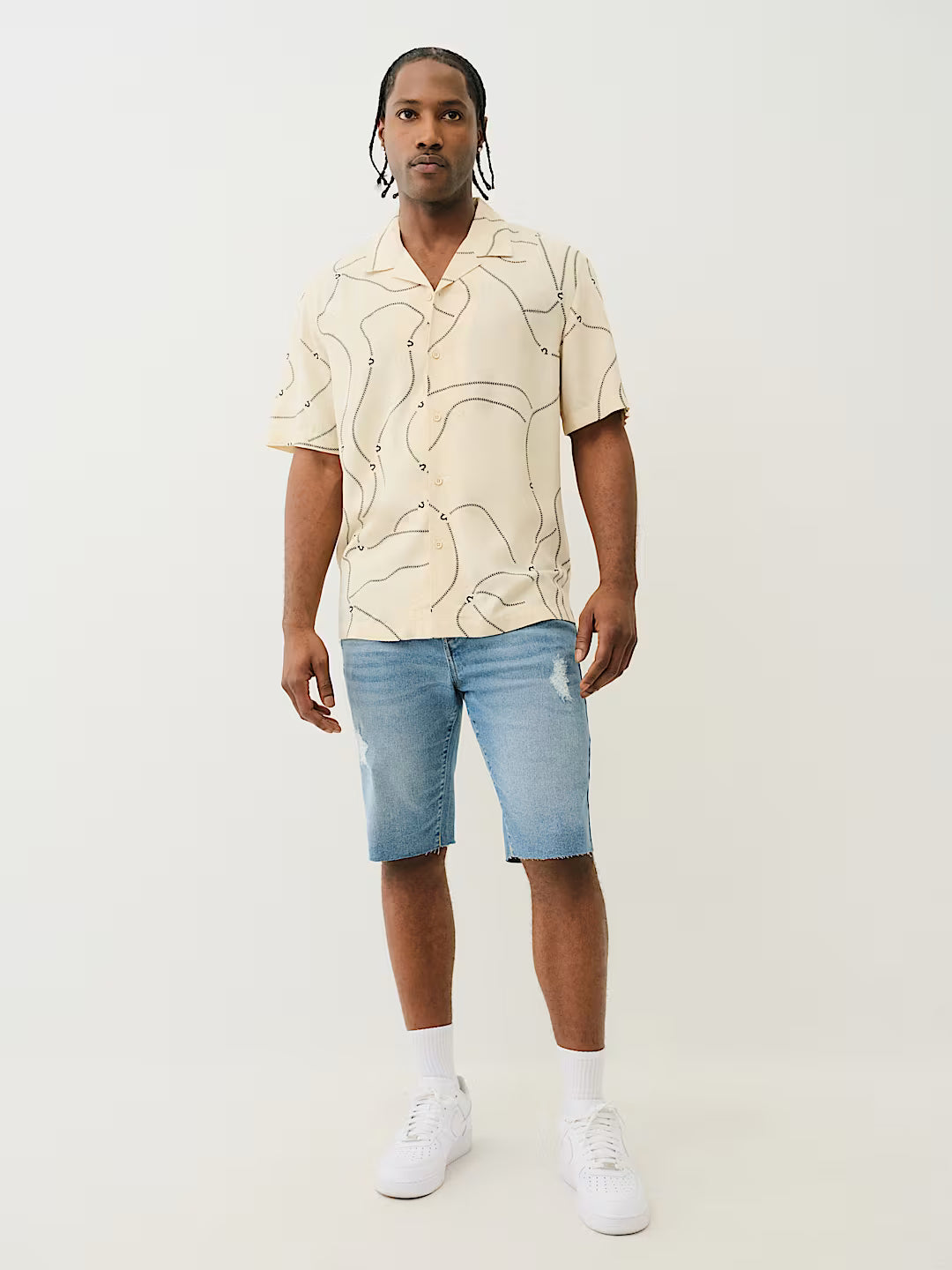 TRUE RELIGION BASEBALL STITCH CAMP COLLAR SHIRT