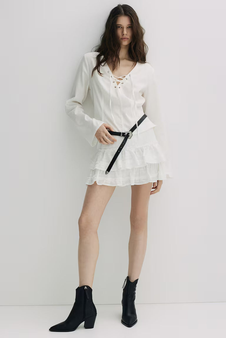 H&M EMBROIDERED TIERED SKIRT