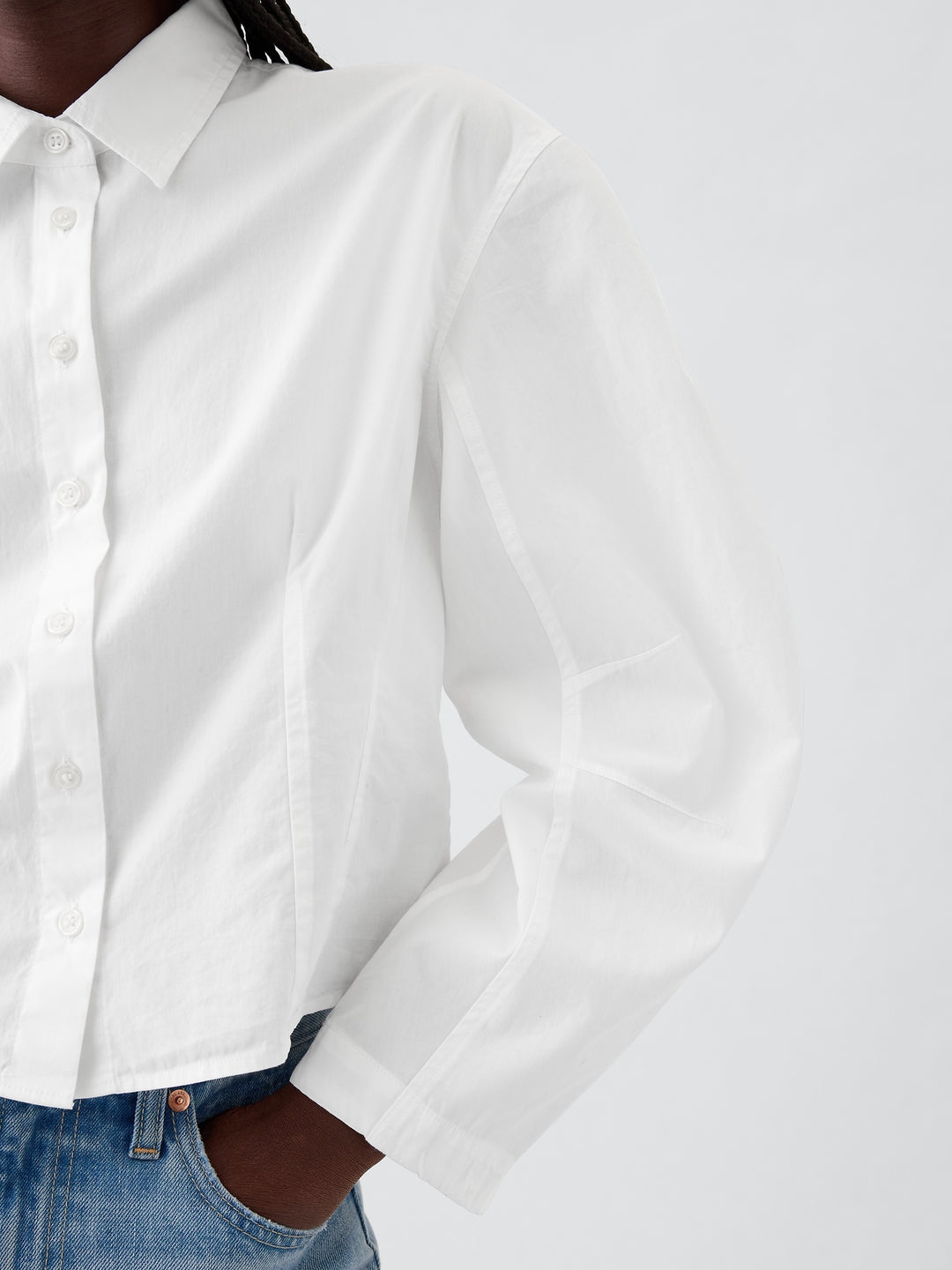 Gap Organic Cotton Poplin Barrel-Sleeve Cropped Shirt